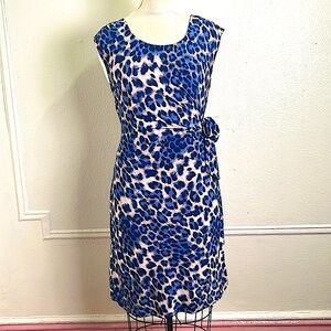 INC women’s blue leopard faux wrap dress.